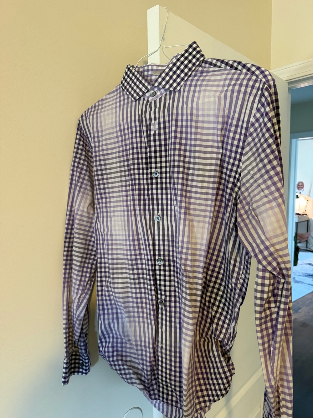 Express Men's Purple Plaid Button-Up Dress Shirt